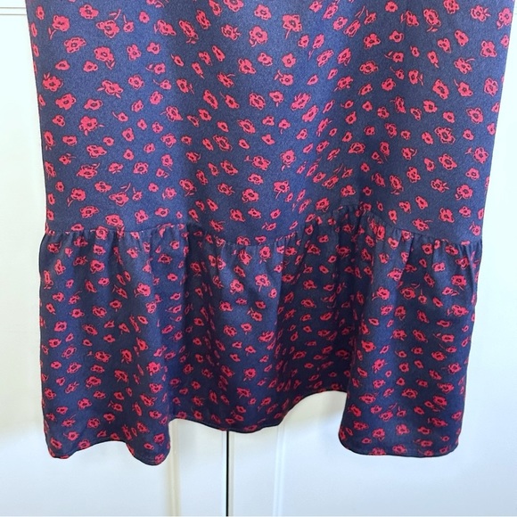 REFORMATION Virgil Dress Navy/Red Floral Print Ruffle Strap GRANADA Crepe Midi - Picture 10 of 16